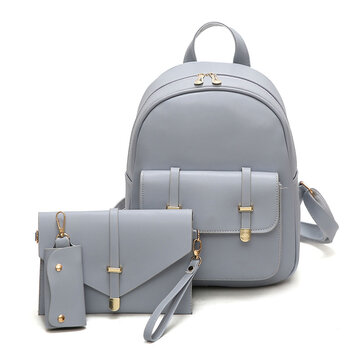 3 PCS PU Leather Women Backpacks Students Schoolbags