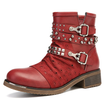 

Reviet Splicing Fashion Metal Boots, Grey black red