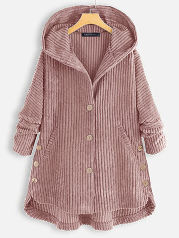 Corduroy Button Hooded Coat