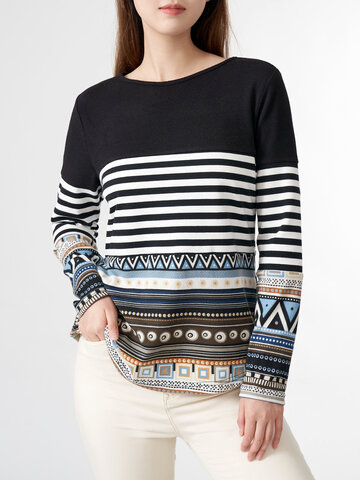Stripe Tribal Pattern Casual Sweatshirt