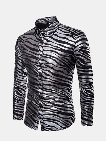Chemise à manches longues en spandex à rayures pour hommes Bronzage Zebra