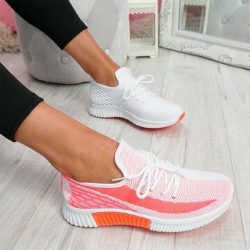 Wide Fit Lace Up Front Mesh Running Shoes