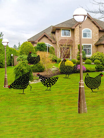 1 PC Acrylic Black Chicken Shape Hallow Out Garden Decoration Simulation Chicken Lawn Insert Card