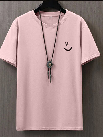 Smile Face Chest Print T-Shirts
