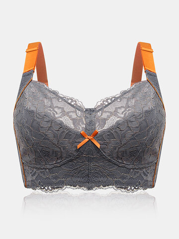 Lace Jacquard Contrast Bow Wireless BH