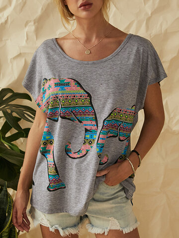 T-shirt casual con stampa di elefanti