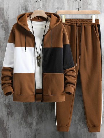 Colorblock Patchwork Hooded Co-ords