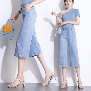 

Jeans Female Eight Points Small Tall Waist Seven Pants Women Straight Pants Plus Fertilizer To Increase Fat Mm200 Kg Pants