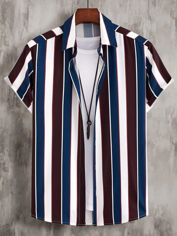 Striped Lapel Collar Casual Shirts