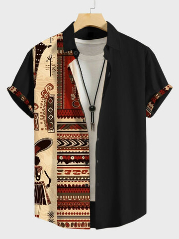 Camisas con retazos geométricos y figuras étnicas