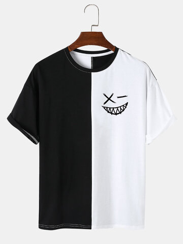 Funny Face Print Two Tone T-Shirts
