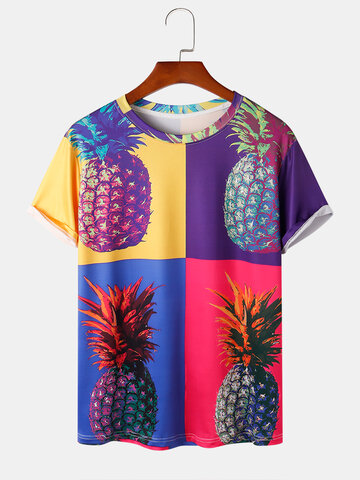 Pineapple Print Color Block T-Shirt