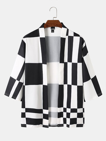 Checkered Geometric Print Kimono
