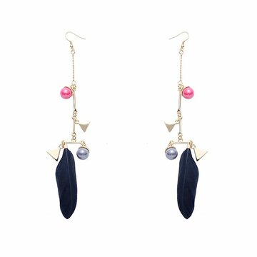 Balancing Style Simple Feather Triangle Pearl Tassel Long Earrings
