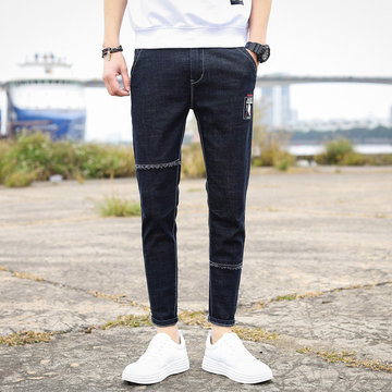

New Japanese Slim Jeans Nine Pants Teen Fashion Thin 9 Points Broken Feet Harem Pants 380