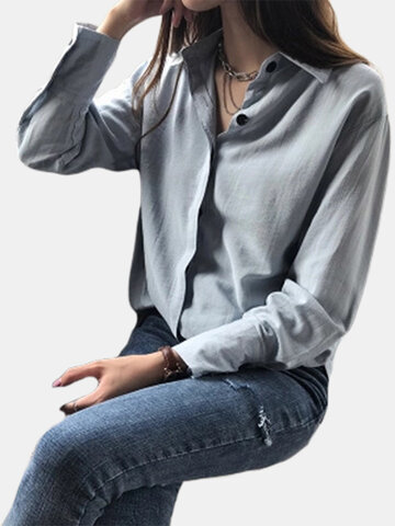 

Installed A New Hong Kong-flavored Chic Solid Color Shirt Female Loose Thin Temperament Long-sleeved Shirt Base