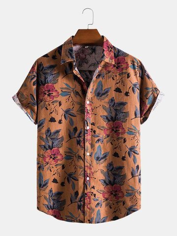 Retro Floral Printed Lapel Shirts