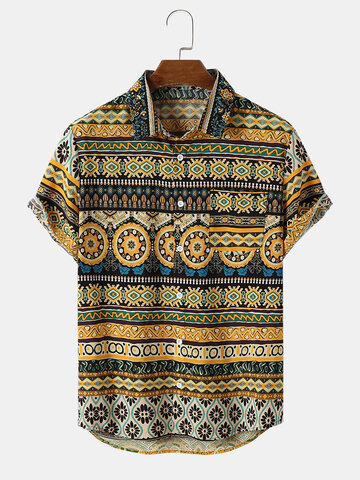 Ethnic Style Chest Pocket Shirts