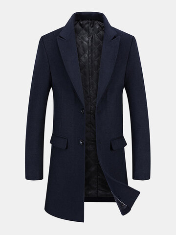 Solid Button Up Woolen Overcoats