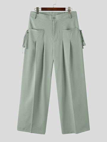 Solid Pleated Tie Side Pants