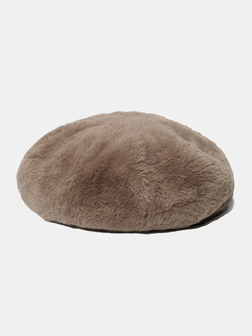 Women Solid Hairy Warmth Beret
