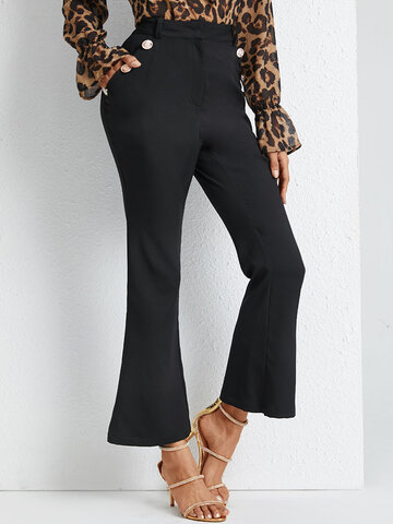 Solid Color Button Flare Pants