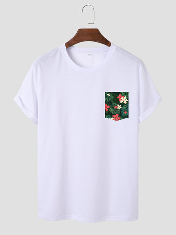 T-Shirts mit floralem Blattdruck auf der Brust