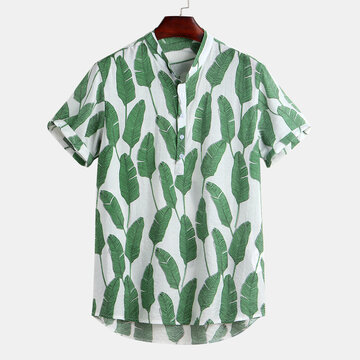 

Mens Summer Freshness Leaf Printed Shirts