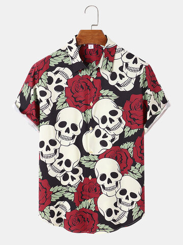 All Over Rose Skull Print Shirts