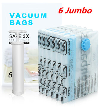 <US Instock>6PCS Jumbo Vacuum Storage Bags Saver 80% More Storage bag Travel Pump Reusable Clothing Compressed Organizer