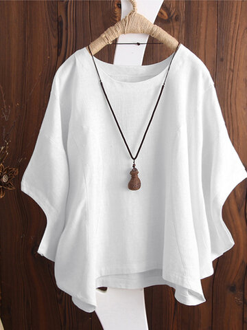 Solid Dolman Sleeve Cotton Blouse