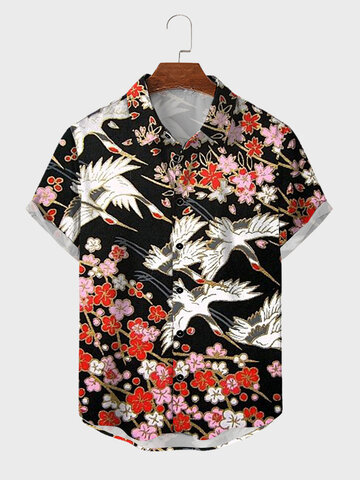 Japanese Floral Crane Shirts