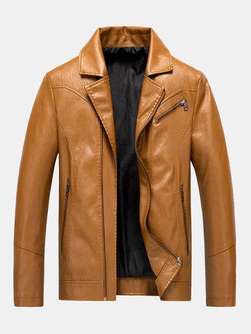 PU Leather Long Sleeve Zipper Coats