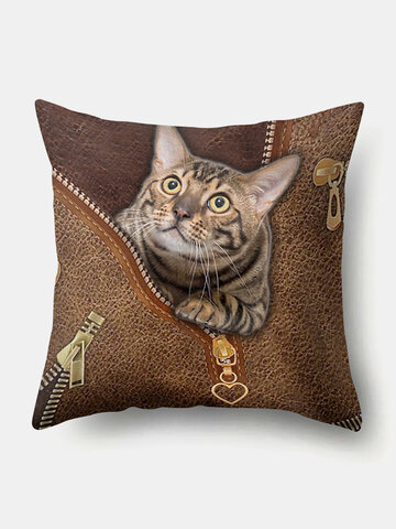Personalized Zipper Cat Pattern Linen Cushion Cover Home Sofa Art Decor Throw Pillowcase