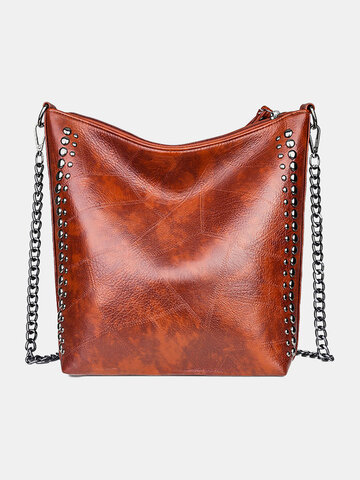 Textured Soft Leather Rivet Handbags Chain Shoulder Bag