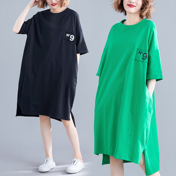 Large Size Women's Season New Harajuku Style Print Collage Dress Hong Kong Flavor Irregular Split T-shirt Skirt