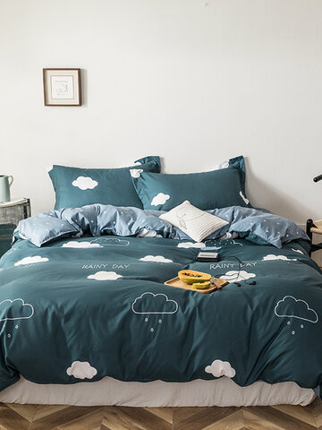 3/4 Pcs Cartoon Clouds Pattern AB Sided Aloe Cotton Bedding Set Comfortable Fabrics Sheet Duvet Cover Pillowcase