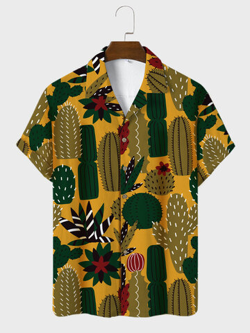 Cactus Print Revere Collar Shirts