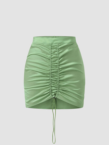 Drawstring Solid Invisible Zip Skirt