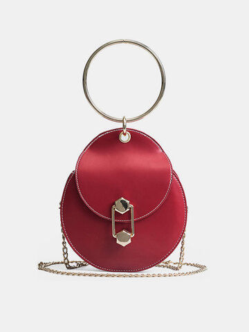  Women Concise Metal Ring Chain Shoulder Portable Handbag