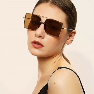 Metal Large Box Square Sunglasses Female Transparent 