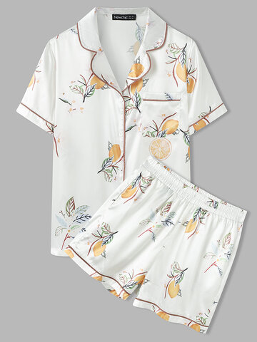Conjuntos de pijamas de bolso único estilo de vida Folha Frutas e Folha