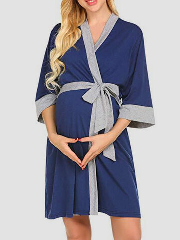 Robe de pyjama de maternité à lacets-Blue