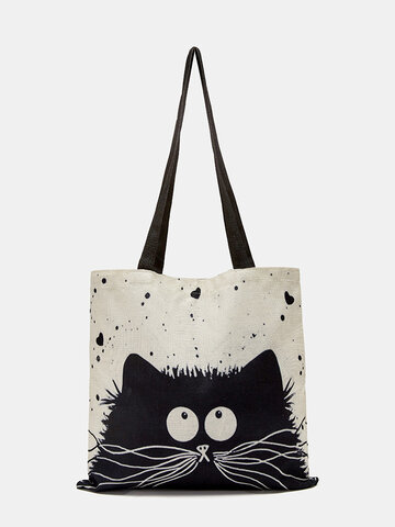 JOSEKO Women's Black Cat Digital Print Shopper Tote Bag