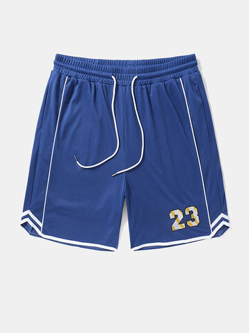 Number Patched Mesh Shorts