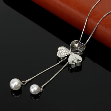 Women Vintage Long Chain Necklace With Bowknot Pendants