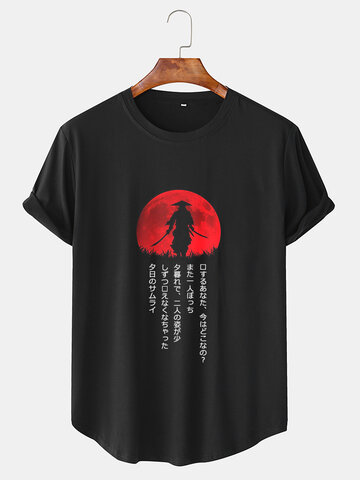 Red Sun Figure Japanese Print T-Shirts