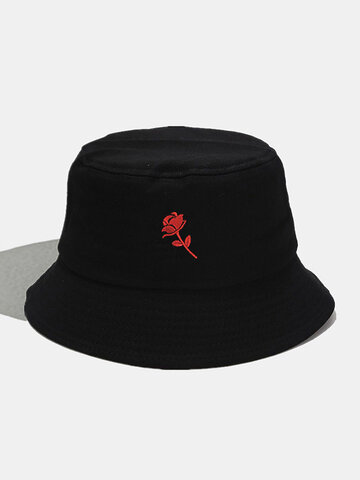 Unisex Red Rose Embroidery Bucket Hat