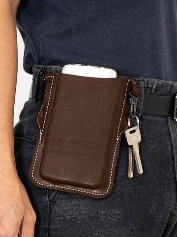 EDC Genuine Leather Retro 6.5 inch Phone Keychain Bag Belt Sheath