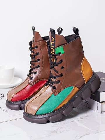 Colorblock Side-zip Platform Short Boots